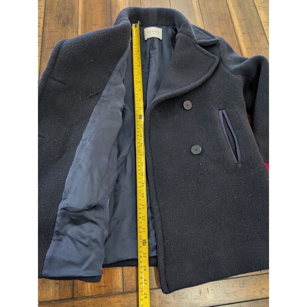 Sandro 4 Button Wool Blend Pea Coat W/ Varsity Cuffs Women's Size 38 Bulgarian - Picture 7 of 13